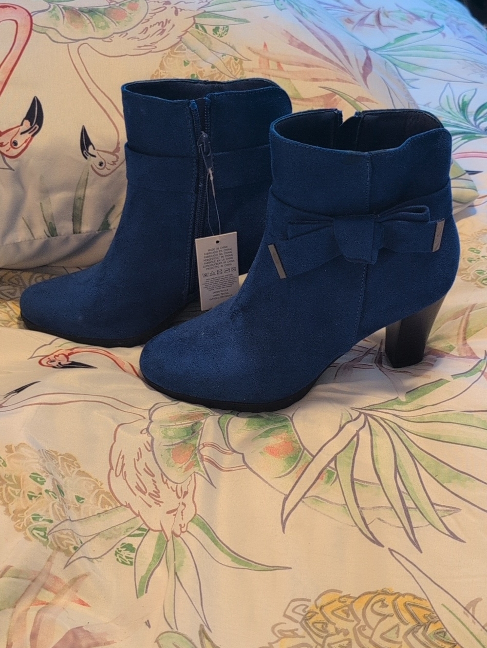 Women’s Navy Suede Ankle Booties with Decorative Bow Brand New